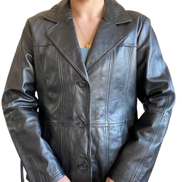 Vintage Womens 90s Wilsons Leather Black Minimalist Matrix Blazer Jacket Sz XL - Picture 5 of 8